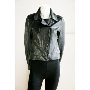 Club Monaco Classic Minimalist  Cropped Leather Jacket Xs